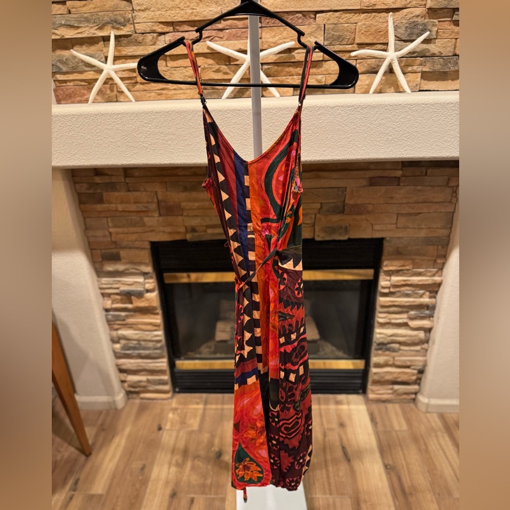 Farm Rio Anthropologie Asymmetrical Dress in Red and Black Medium - Picture 4 of 8